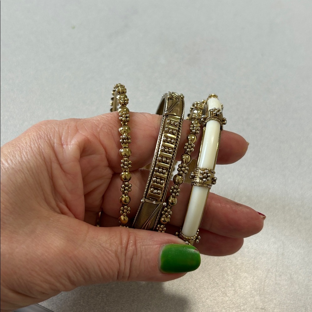 Elegant Gold and Cream Bangle Set